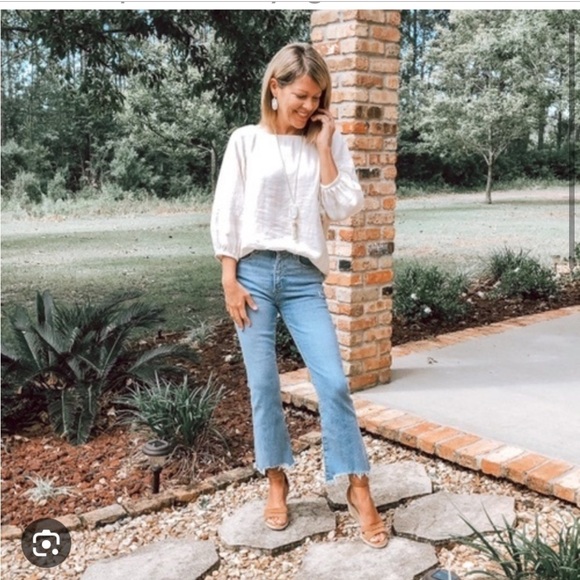 NWT size 0P 25 Loft Slim Pockets High Wist Flare Crop Fringe - Picture 1 of 6